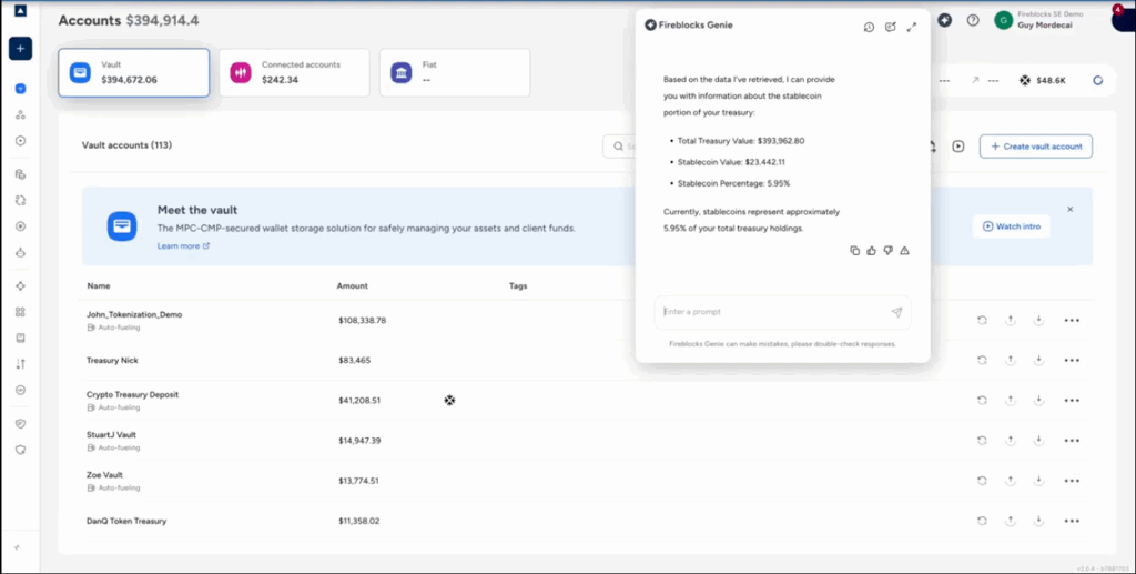 Fireblocks Genie example of immediate answers within the Fireblocks platform.