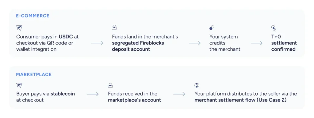 Pay-in paths can come from e-commerce or a marketplace. This visual describes the steps from payment to settlement.