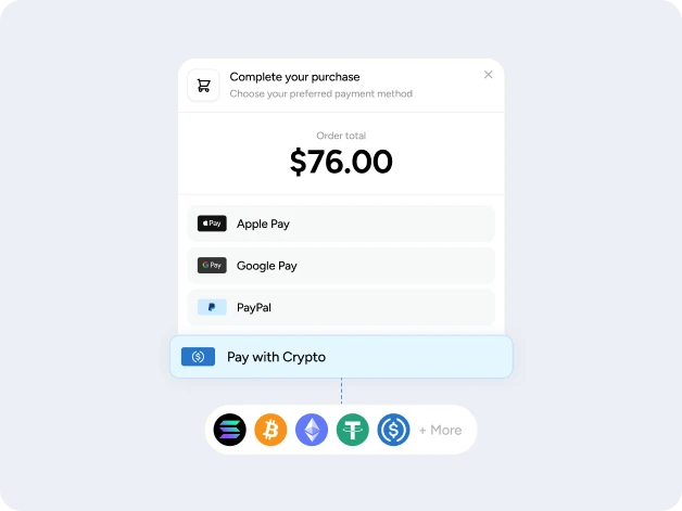 Complete your purchase screen example showing how Fireblocks Flow covers over 800 types of wallets.
